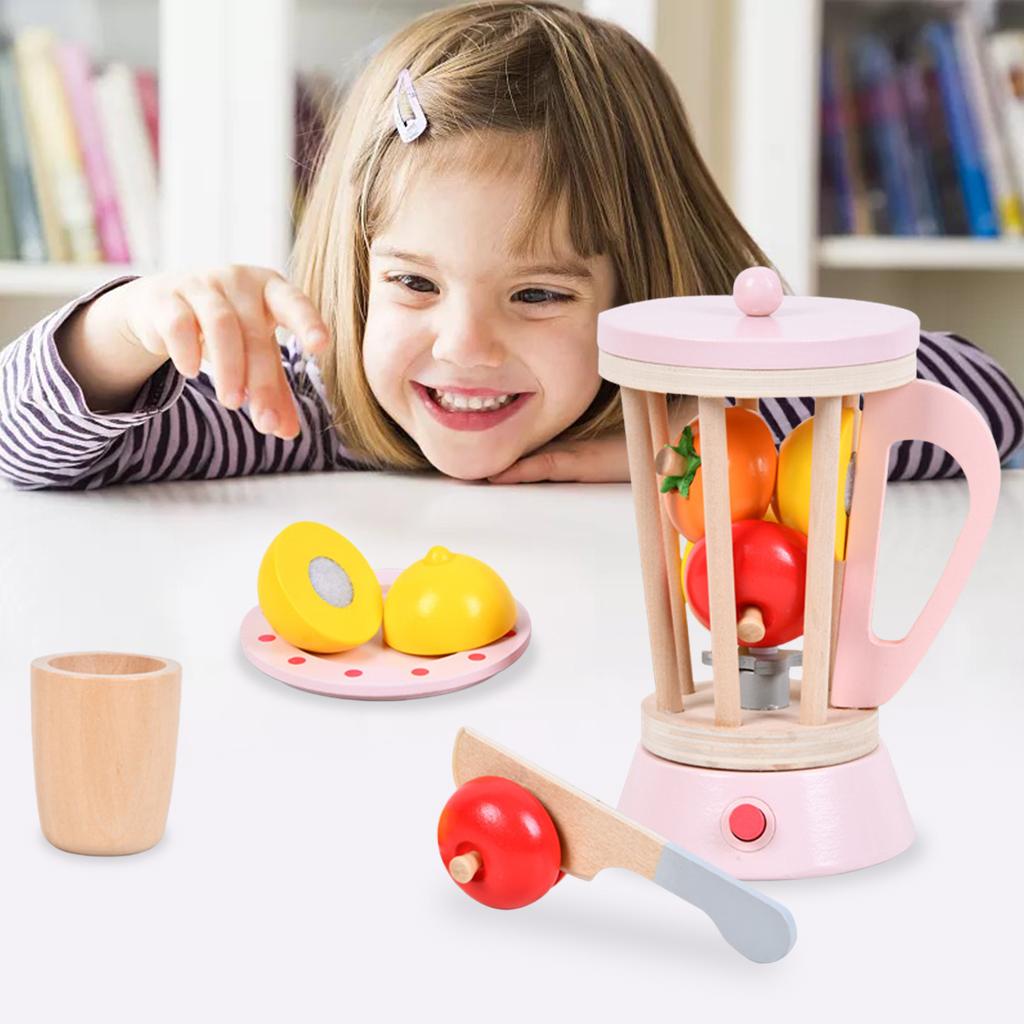 Wooden Kids Blender Toy, Educational Toys Pretend Role Play Play Food Set Play House Toy for Ages 3+ Promoting Fine Motor Skills