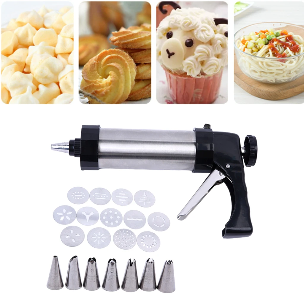 Biscuit Die Machine Stainless Steel Flower Mold Cream Cake Decorating Gun Multi Purpose for Household Baking Tools
