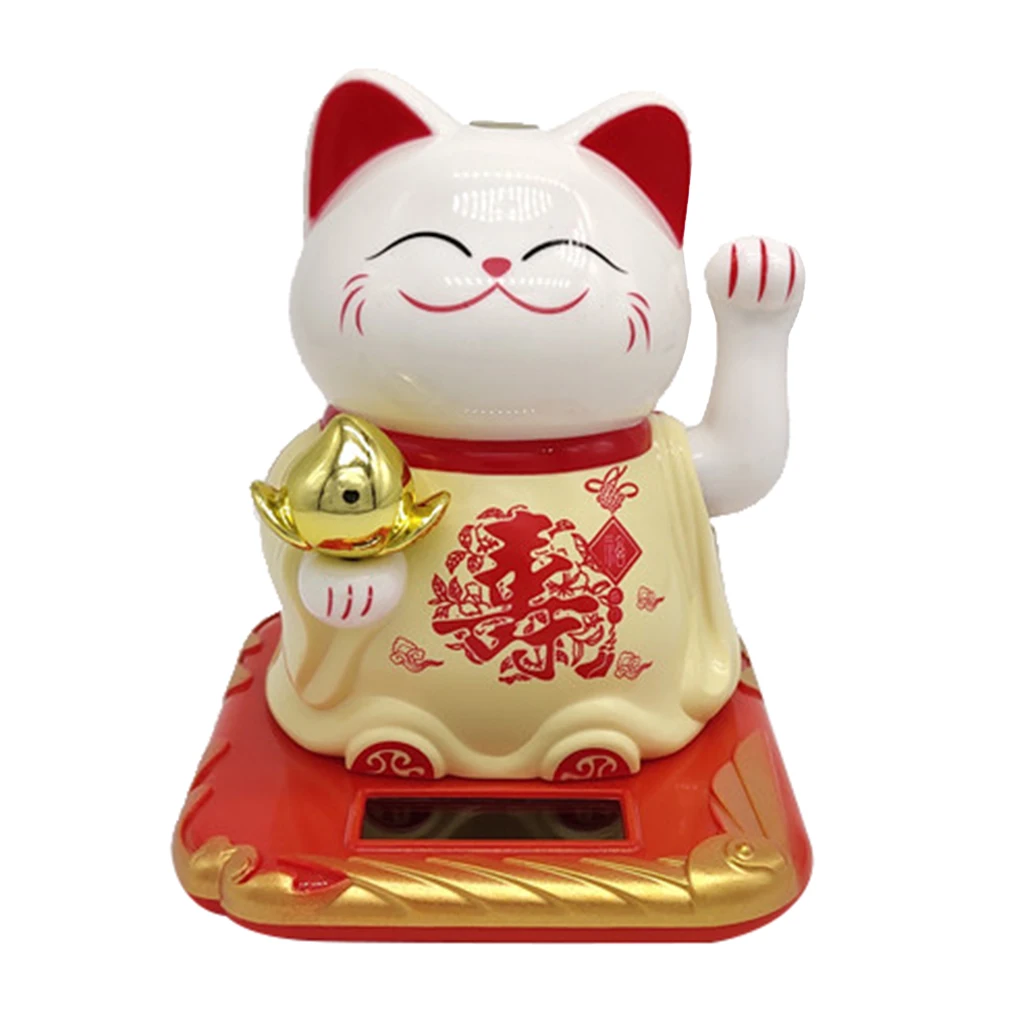 Solar Powered Lucky Cat Waving Arm Fortune Cat Home Office Decor