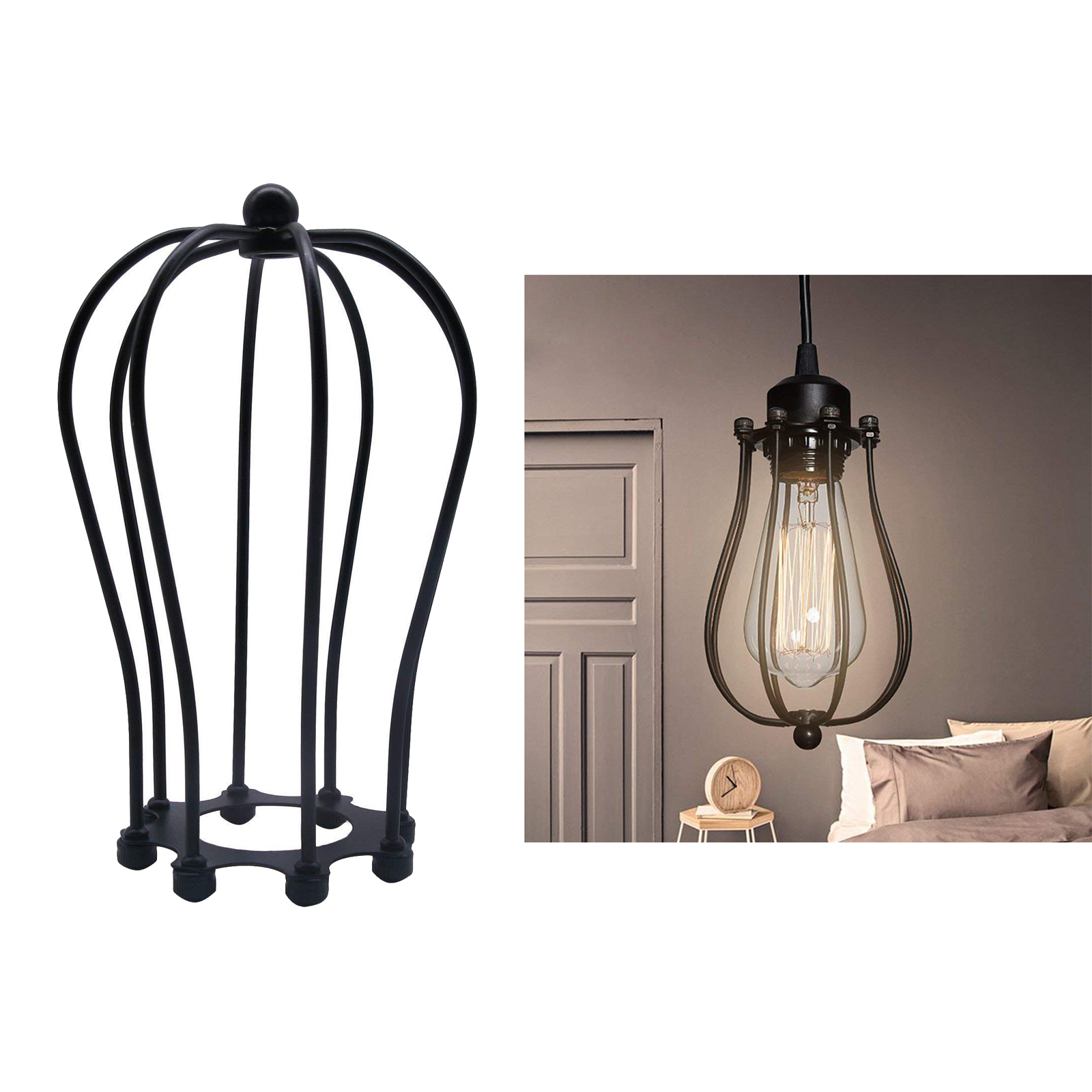 Metal Guard for Ceiling Lamp, Pendant String Light and Vintage Lamp Shades/Cover, Industrial Wire Fixture Iron Bird Cage