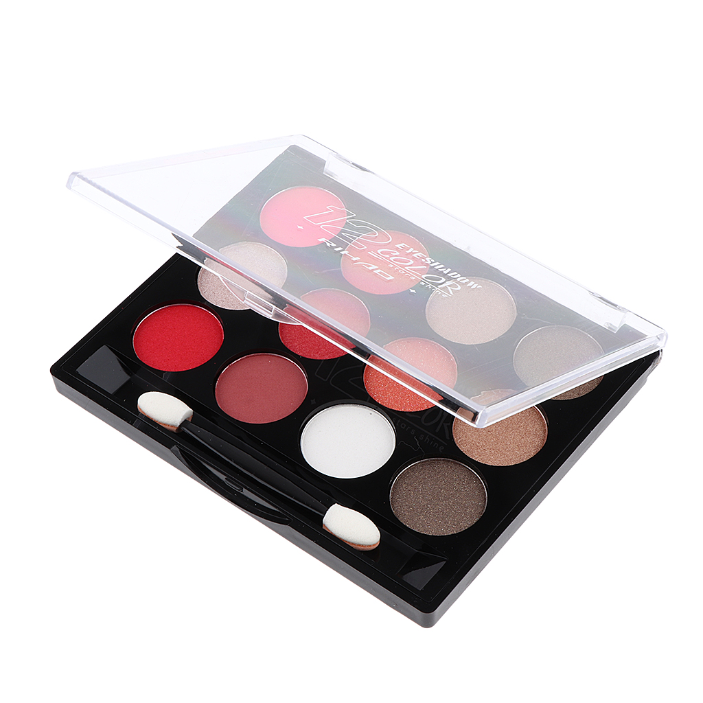 Hot Professional 12 Shades Eye Shadow Palette w/ Double Head Brush - Waterproof, Long-Lasting, Easy to Color