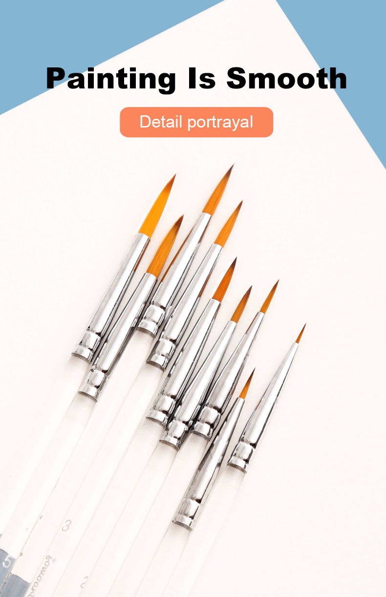 JOWOART 9 Pcs Very Fine Tip Nylon Hair Watercolor Paint Brush Transparent Acrylic Rod Hook Line Pen Stroke Pen for Beginners Art