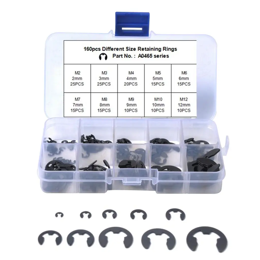 High Quality 160Pcs E-Clip Retaining Ring Snap Ring Kit 9 Sizes