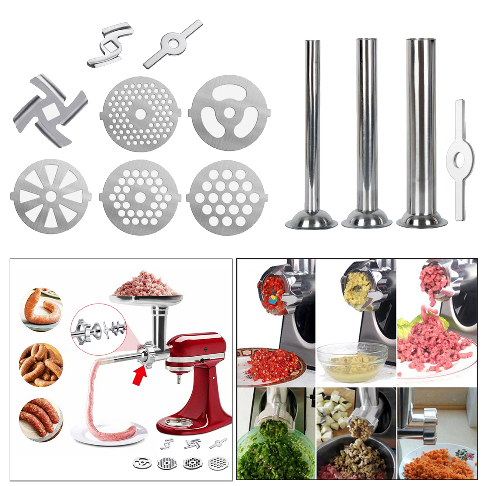 8pcs/3pcs Grinder Blade Sausage Stuffer Tubes Replacement Machinery Parts