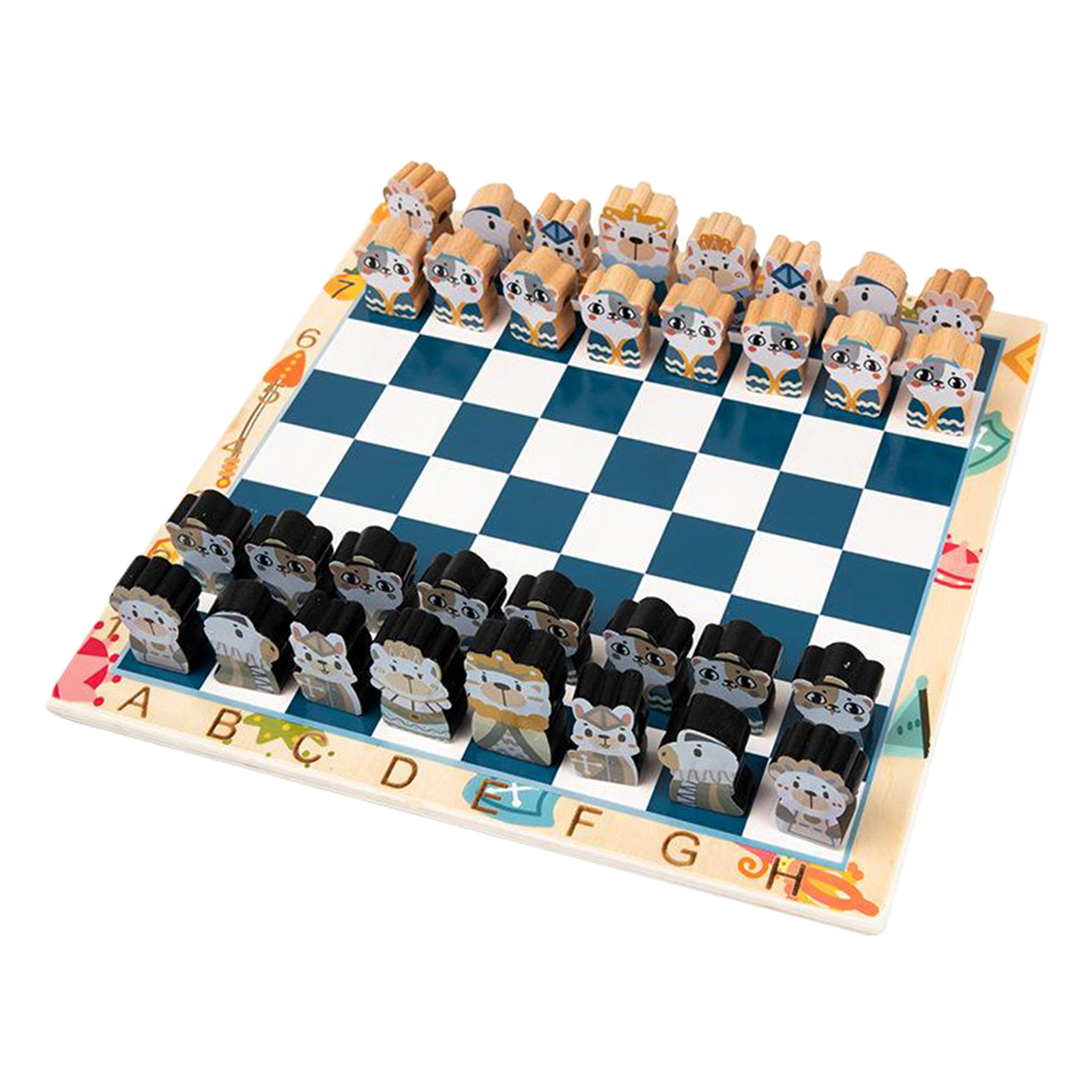 Portable Wooden Vintage Chess Game Chessman Traditional Board Game for Kids