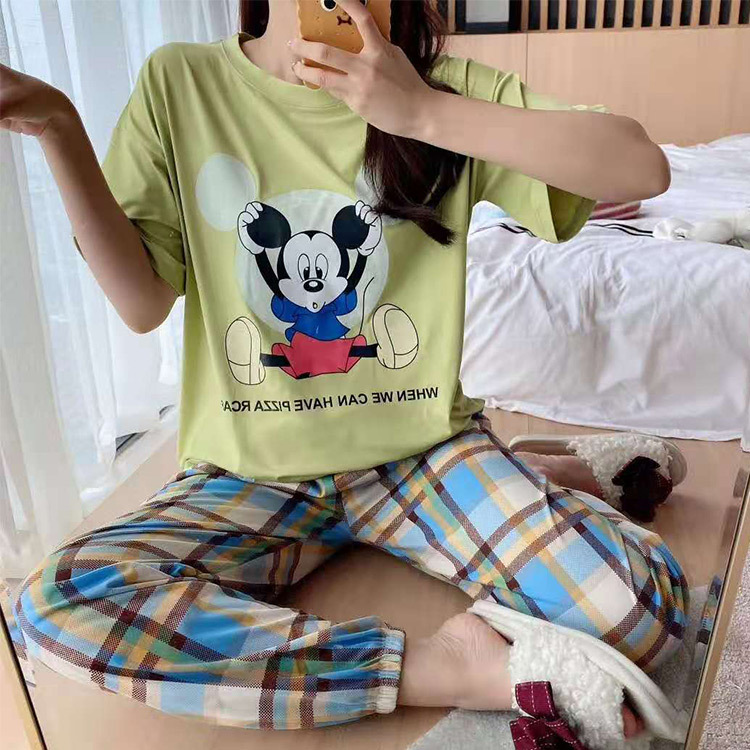 Calças de Manga Serviço de Casa Original Disney Minnie Mickey Pato Donald Daisy Curta Pijamas Feminino Solto Terno 20 regatas e camisolas