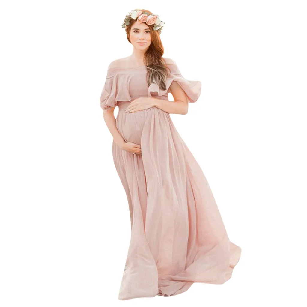 Maternity Photography Props Women Pregnancy Long Dress Beach Solid ...