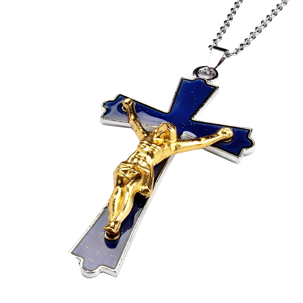 Unisex Stainless Steel Christian Jesue Cross Color Changing Stainless Steel Pendant Necklace