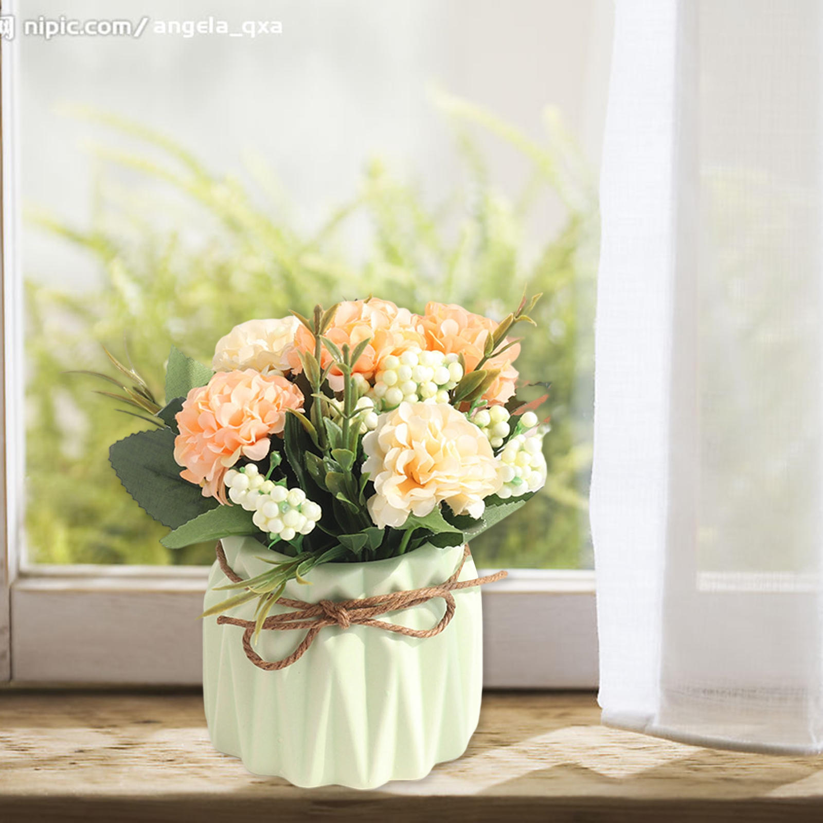 Artificial Flower Simulation Hydrangea Flower with Flower Pot Fake Potted Plant for Home/Garden/Wedding/Party Decor