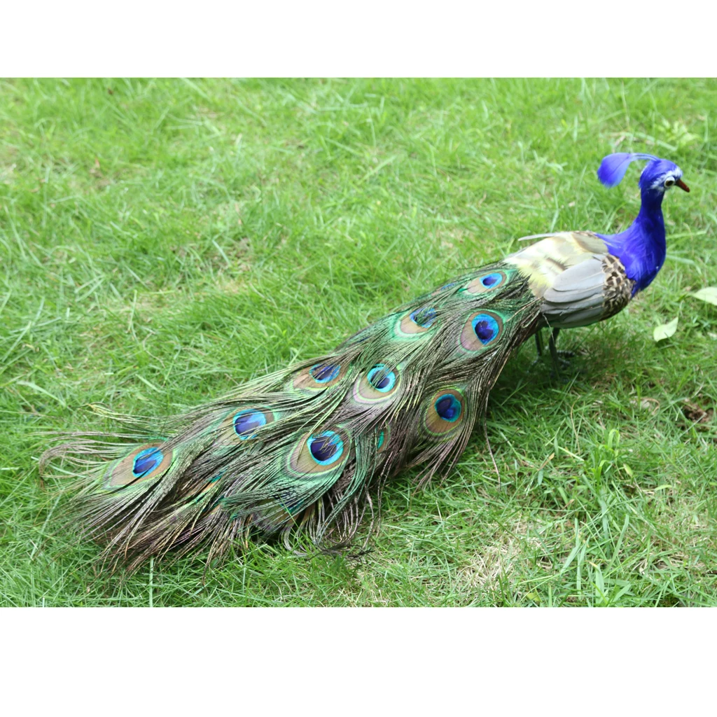 Artificial Peacock Bird Feathered Realistic Garden Home Table Ornament  Decor 