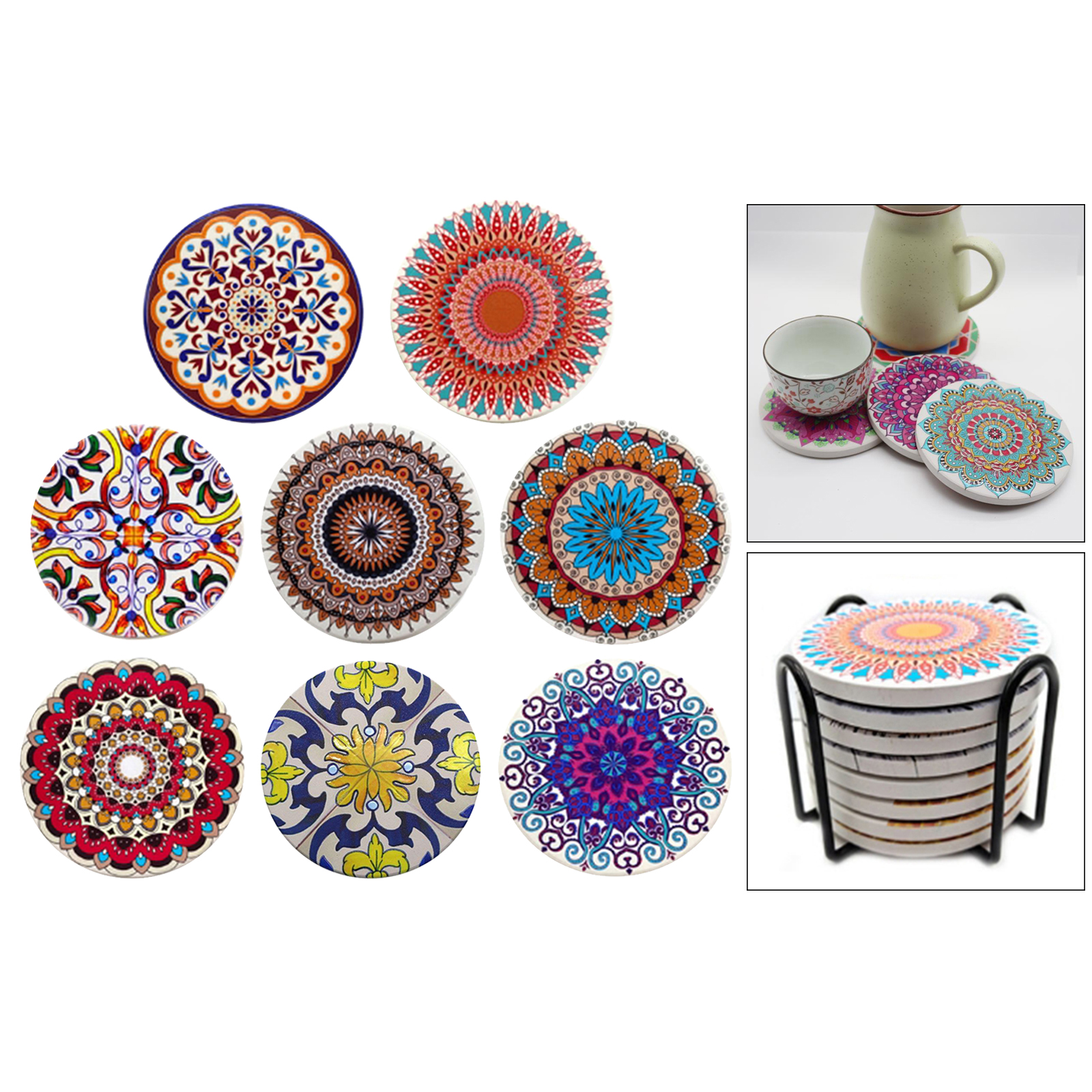 6/8pcs Heat-insulated Ceramic Cork Base Round Cup Coasters Drinks With Storage Holder Dining Table Decor Housewarming