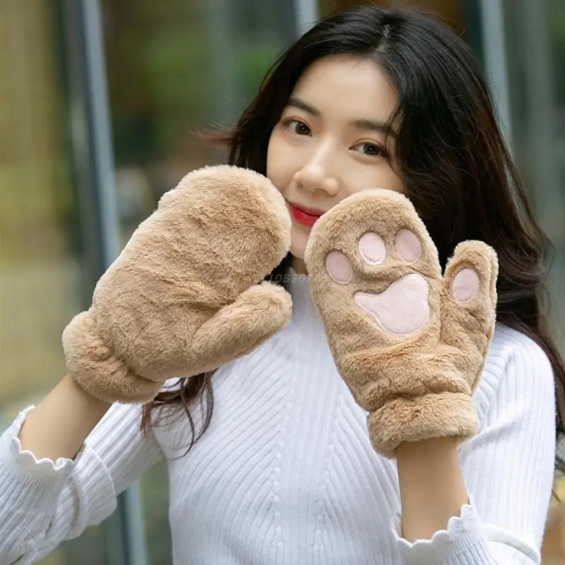 Wansan artiglio zampa guanti senza dita carino gatto gattino zampa guanti morbidi guanti invernali caldi per le ragazze donne 