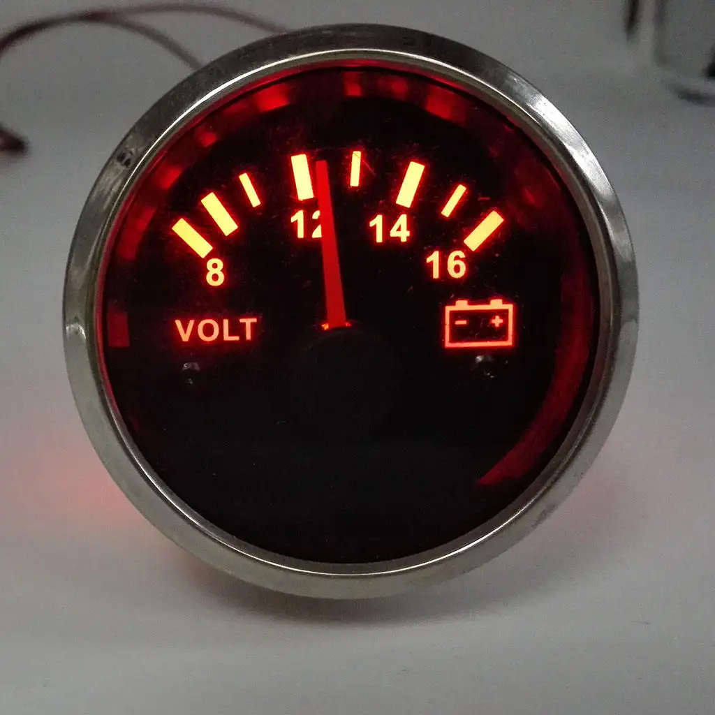 2`` 52mm 8-16V Car Truck Voltage Meter Gauge Red Face LED Light Voltmeter 12-volt internal lighting