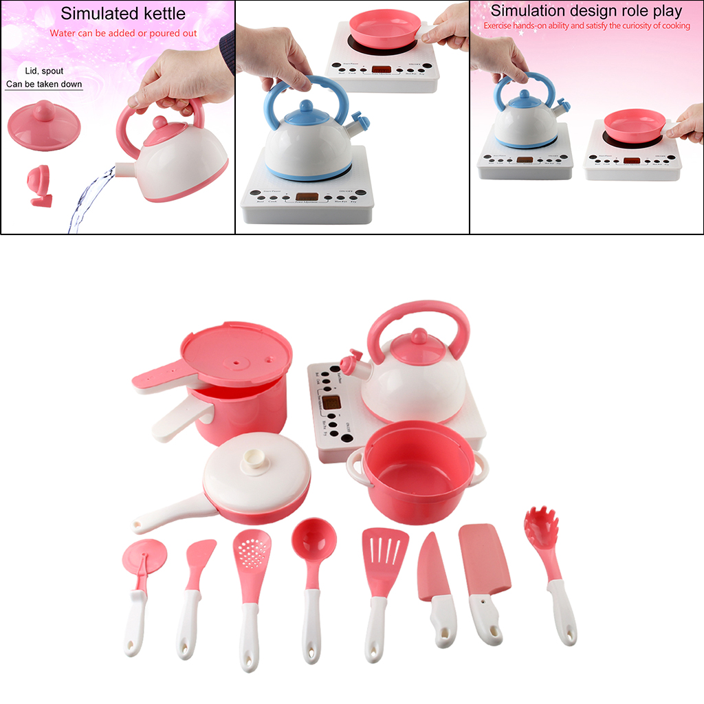 13x Kids Pretend Cooking Kit Cookware Pots and Pans Playset Learning Gift