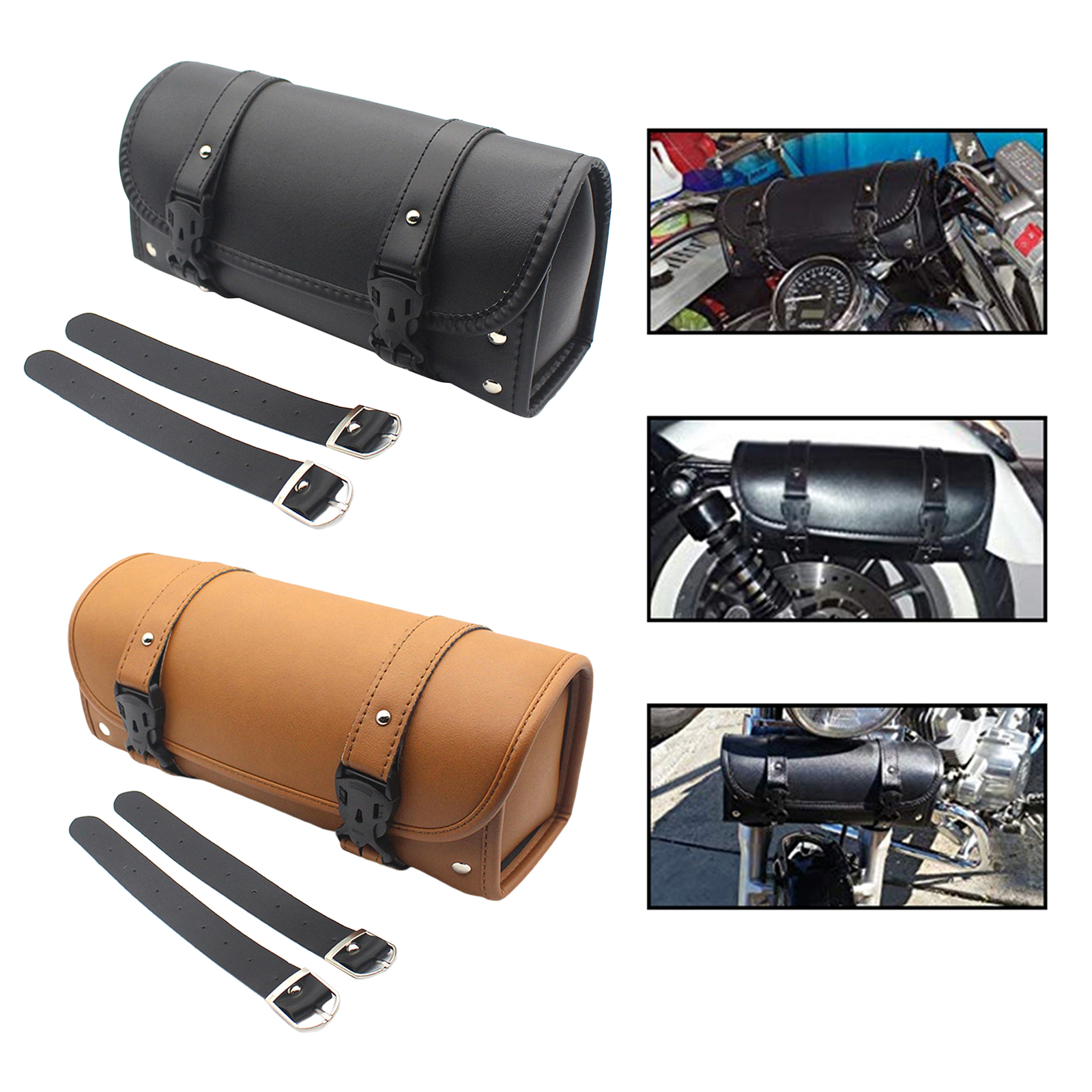 Vintage PU Leather Handlebar Bag Motorcycle Saddle Bag Tool Bag Travel Accessory Pouch