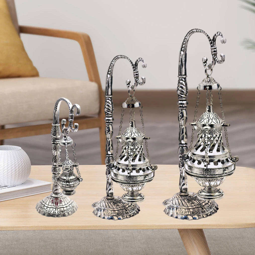 Ornate Catholic Church Hanging Censer, Charcoal Incense Burner, Censer Incense Holder with Chains - Great for Yoga Aromatherapy