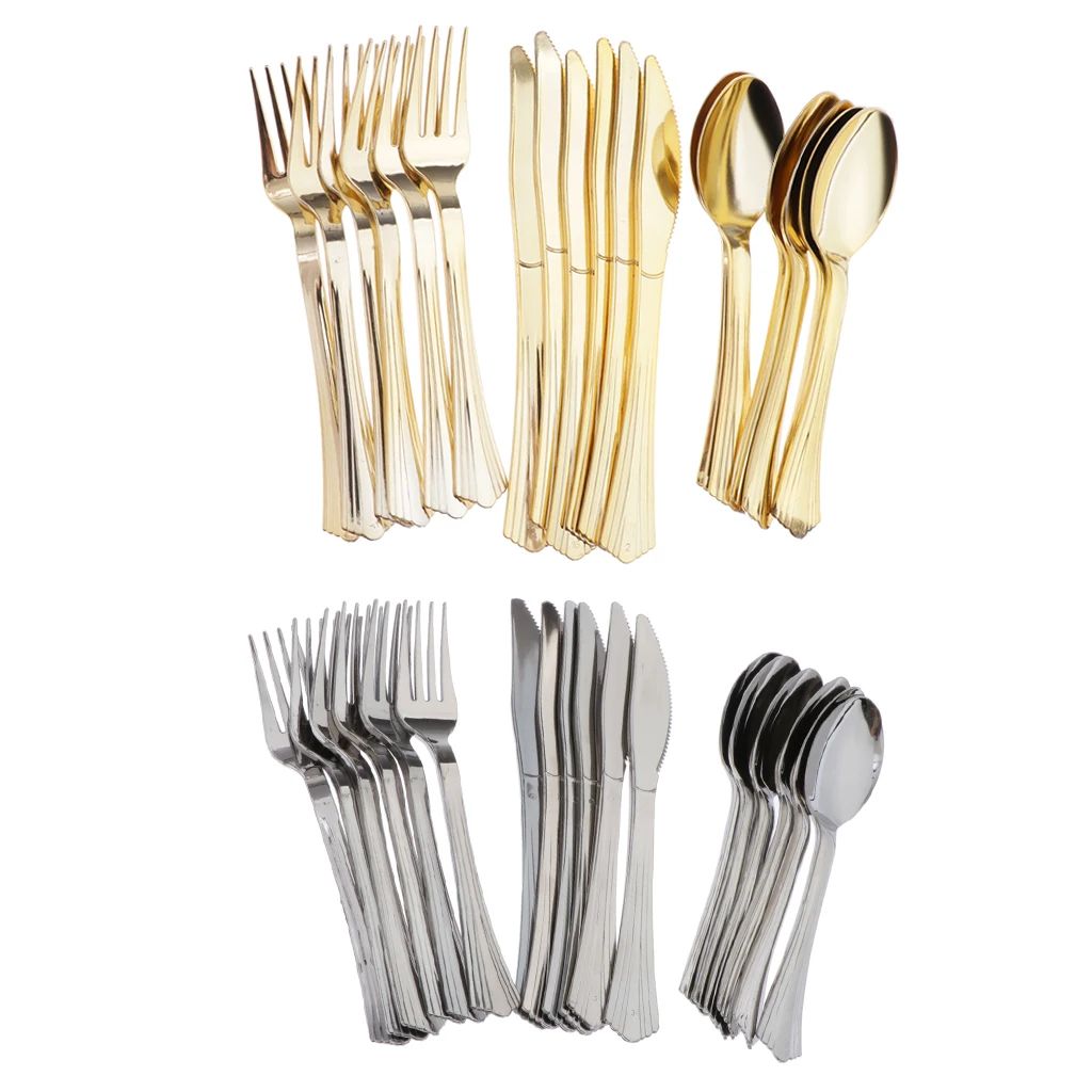 Set of 18 Crockery, Disposable Cutlery, Forks, , Spoons Made of Plastic