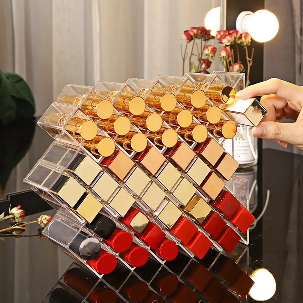 16 Plaid Fish-shaped Refillable Cosmetic Lipstick Rack Storage Box Display Rack Lipstick Stand Acrylic Makeup Organizer