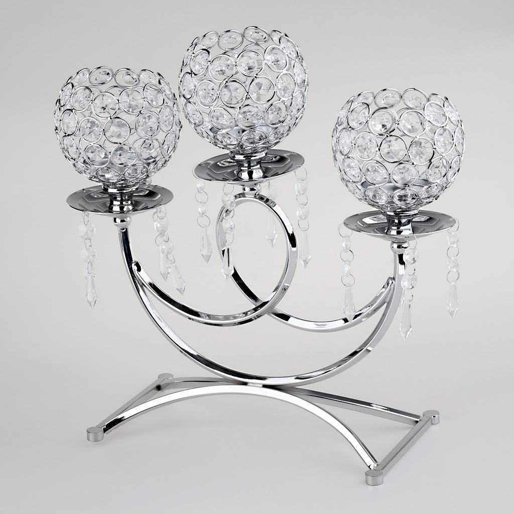 Crystal Metal Votive Tea Light Candle Holder 3-arms Candle Stand 36cm Tall Wedding Event Candelabra Candle Stick Decor Crafts