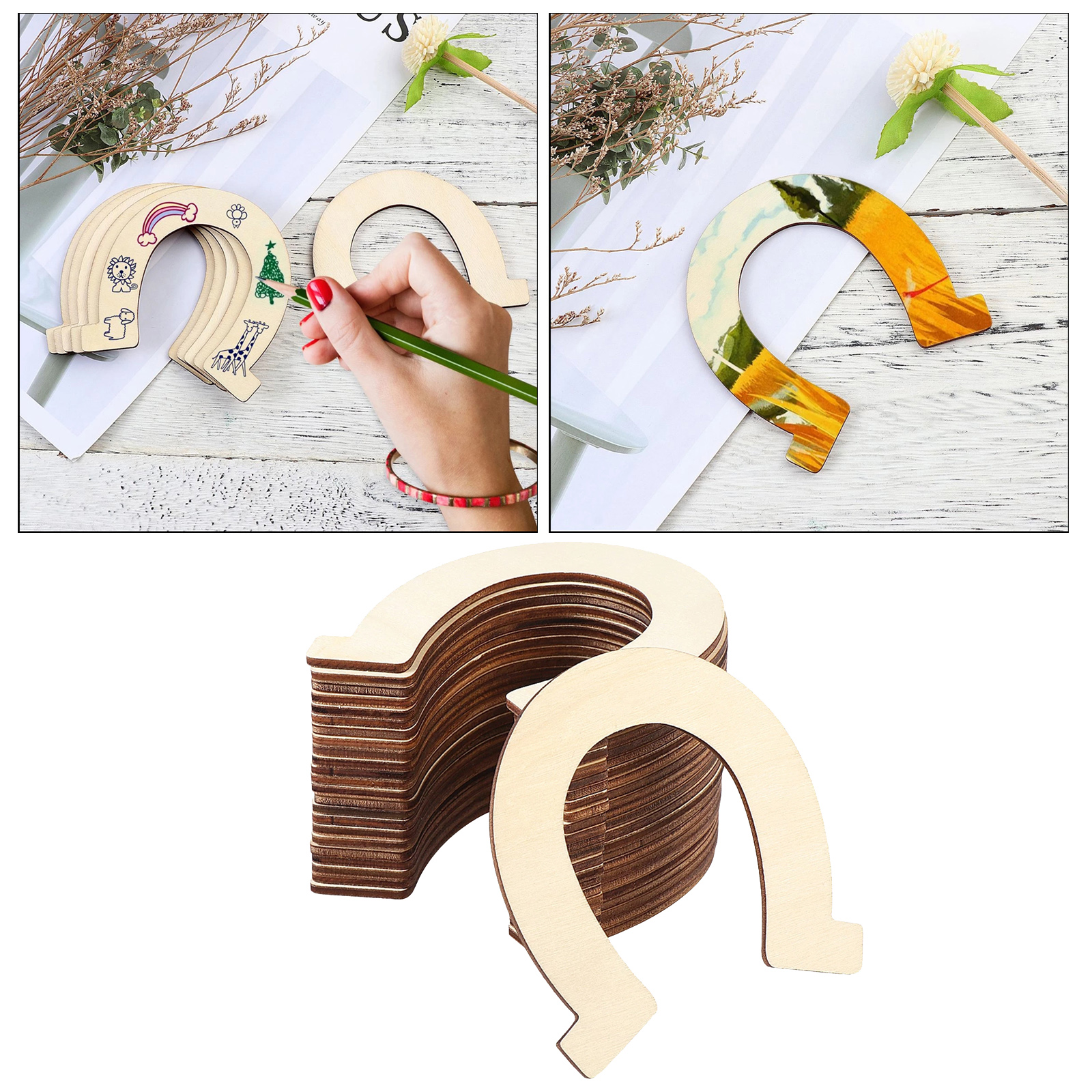 Wooden Slices Horse Shoes Shape Unfinished Wood Pieces for Birthday Decor