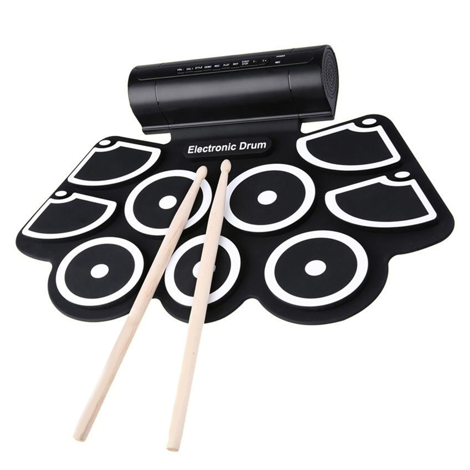 USB Roll-Up Silicon Drum Set Digital Electronic Drum Kit with Drumsticks Foot Pedals 9 Drum Pads Built-in Speakers