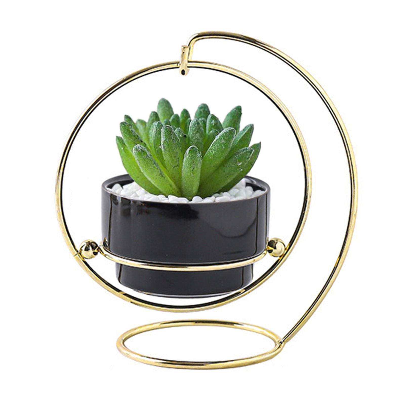 Ceramic Succulent Planter Pots with Iron Stand Holder, Planting Small Flower Planter Pots for Home Office Decor