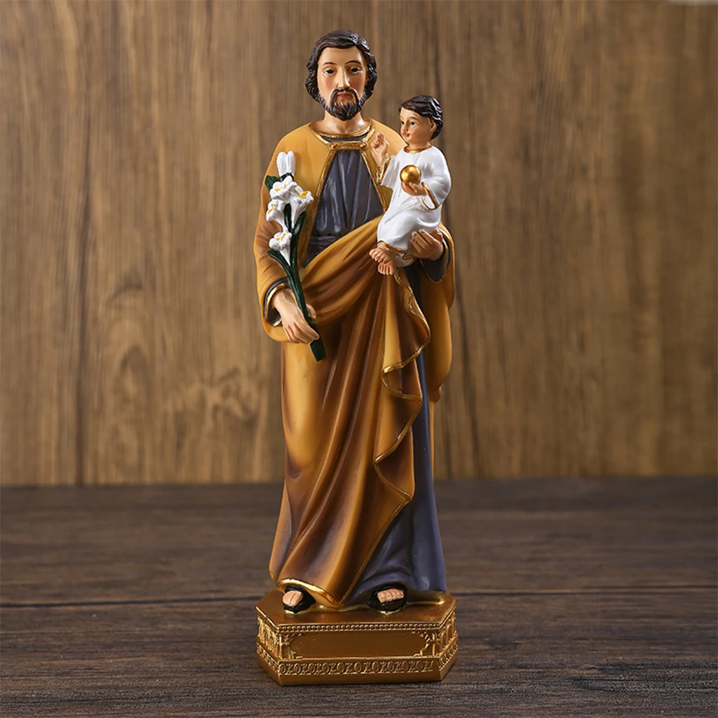 St. Joseph and Child Jesus Resin Statues Renaissance Family Religious Praying Figurines Sculpture Home Tabletop Decor