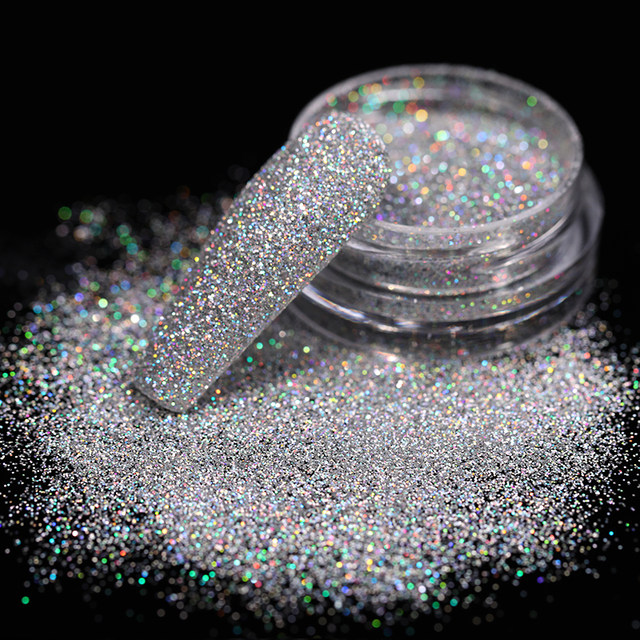 1 Box Iridescent Nail Powder Silver Black Colorful Glitter Sequins