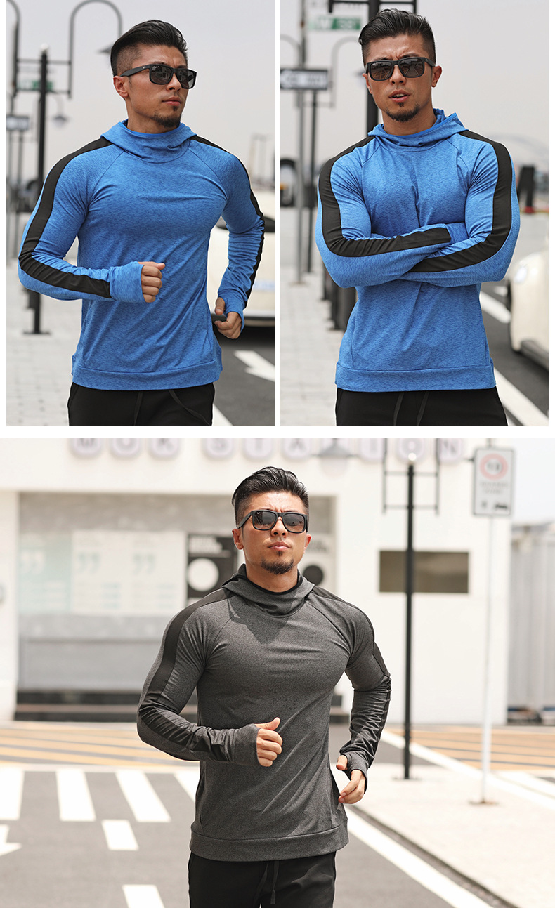 秋冬季男健身衣磨毛连帽卫衣运动上衣跑步外套