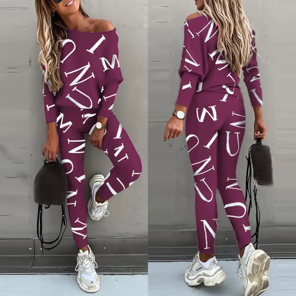 2021 Spring Autumn Casual Outfit Letters Print Long Sleeve Top Spring Women Blouse Pants Tracksuit for Sports 2 pieces sets
