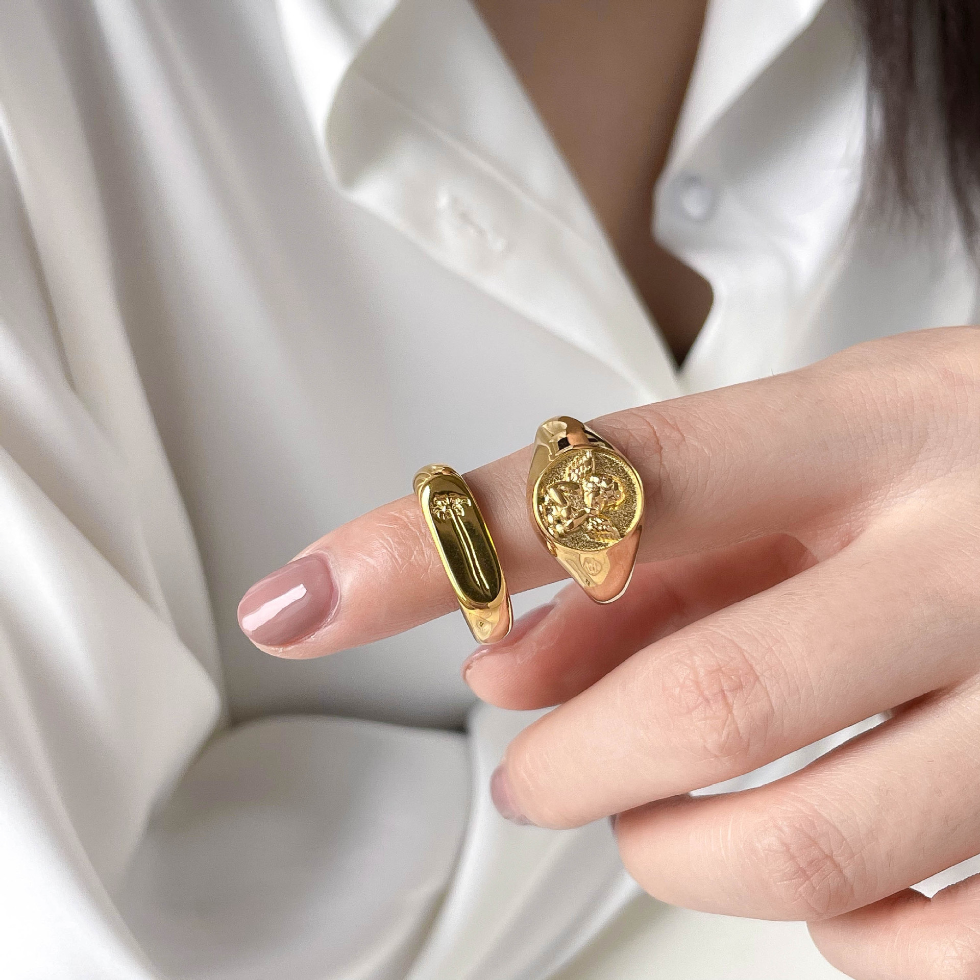 316l Edelstahl Gänseblümchen Ringe für Frauen Engel Form klobige Fingerringe wasserdichten Schmuck Geschenk 2024 – Detail 3