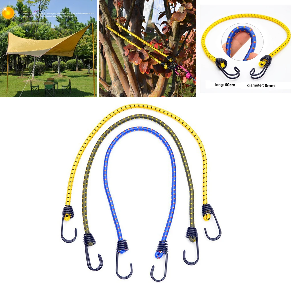 Heavy Duty Bungee Ropes with Metal Hooks Clips Luggage Ties Rope