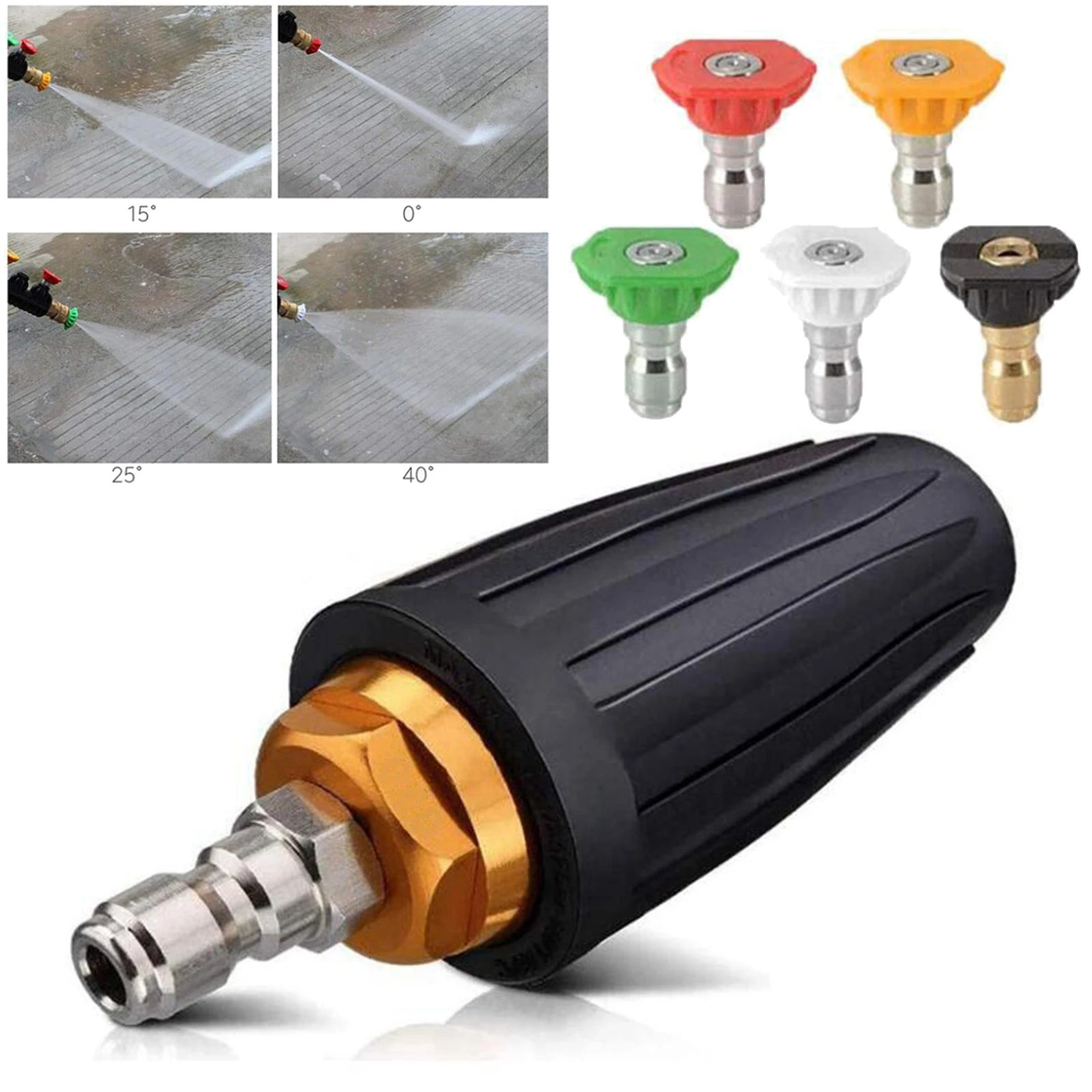 Power High Pressure Washer Wand Extension Set Adapter 3000 PSI Turbo Spray Nozzle and 5 Tips 1/4 inch Quick Connect