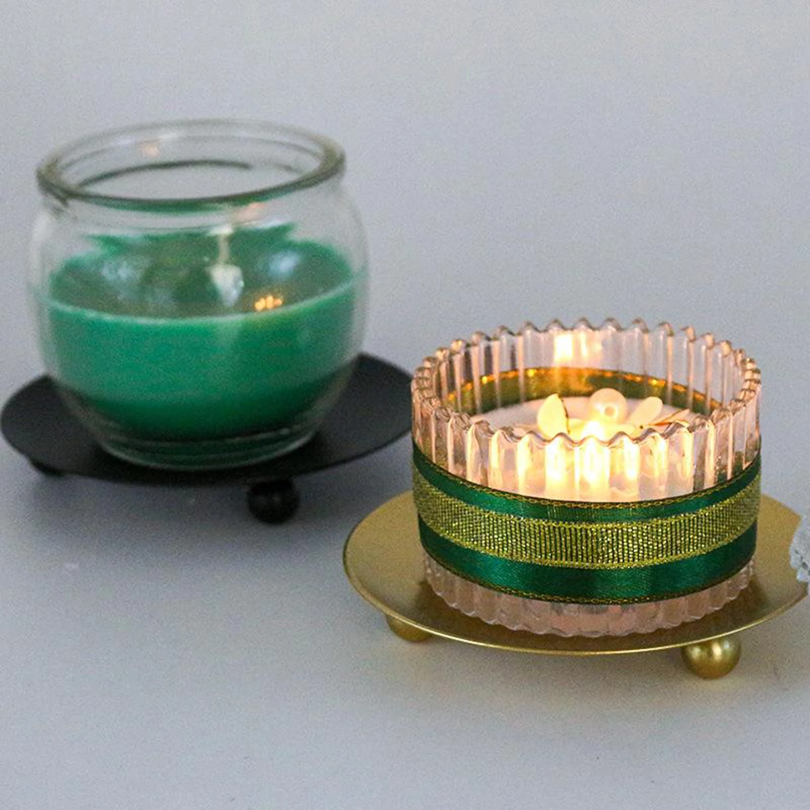 4pcs Iron Candle Holder Plate Candlestick Coffee Table Stand Bathroom Decor