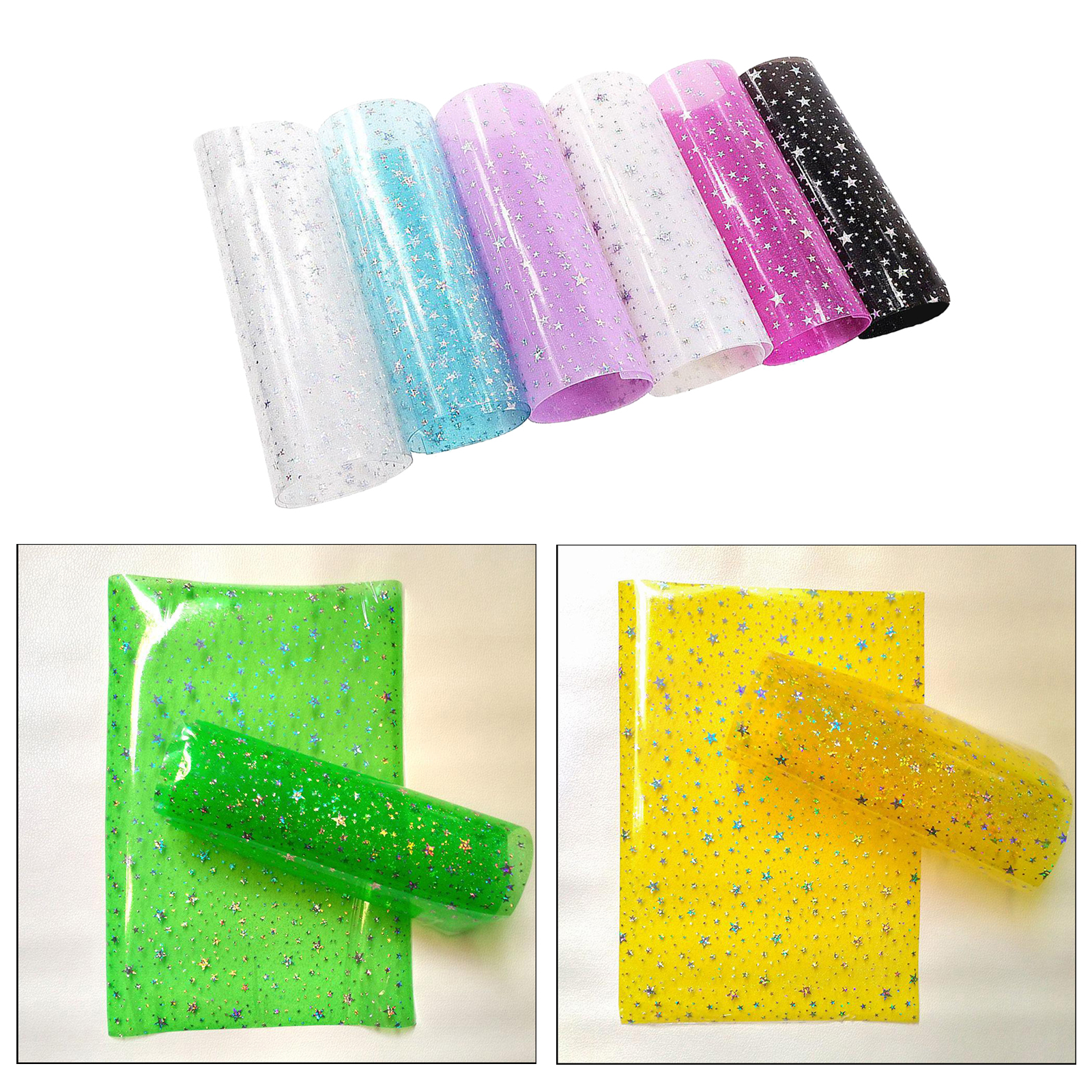 6Pcs Clear Film Holographic Vinyl Fabric for Bag Patchwork DIY Hair Bow , Jewelry Making , Window Film, Arts Crafts Projects