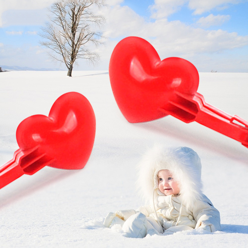 4x Snowball Clamp Herat Shape Clip w/ Handle Thick Plastic Snowball Maker Clip Children Outdoor Winter Snow Sand Ball Mold Tool