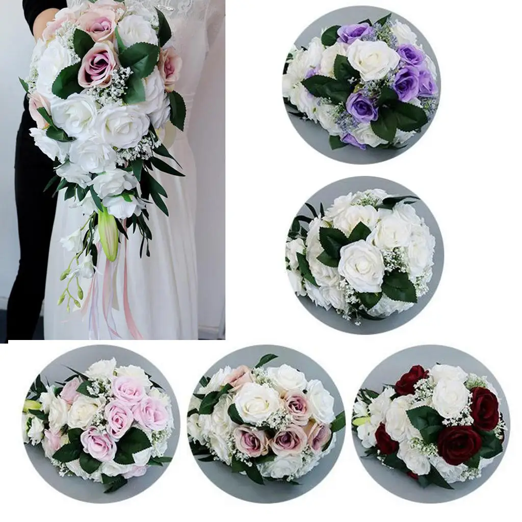 Artificial Rose Bouquet Floral Flowers Bridal Wedding Valentine`s Day Decor