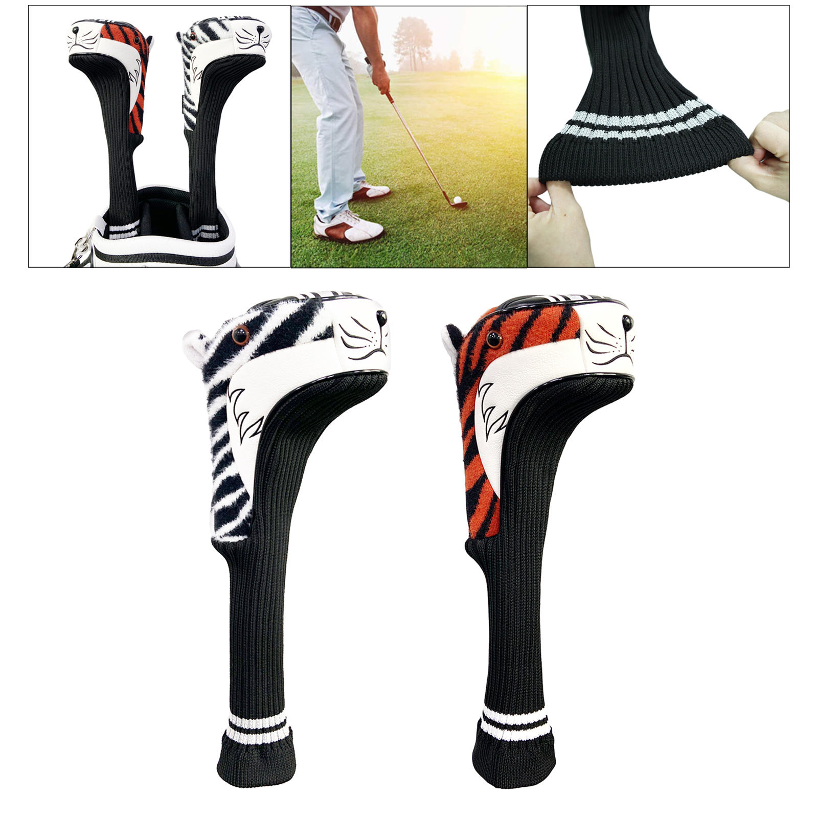 Golf Club Head Cover Golfer Gift 460Cc Animal Head Tigers Long Neck Driver Head Cover