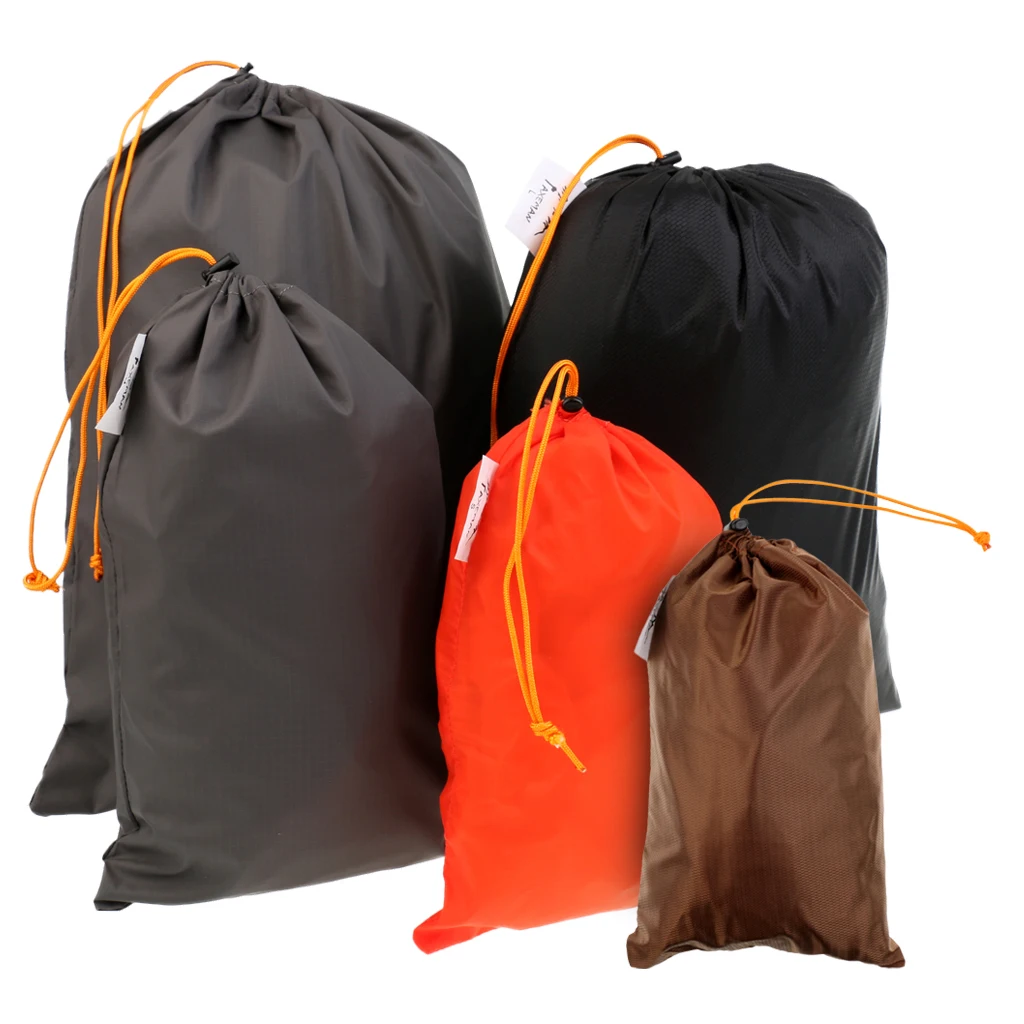 5pcs Stuff Sacks Drawstring Nylon Shoe Bags, Dirty Bag For Clothes Storage