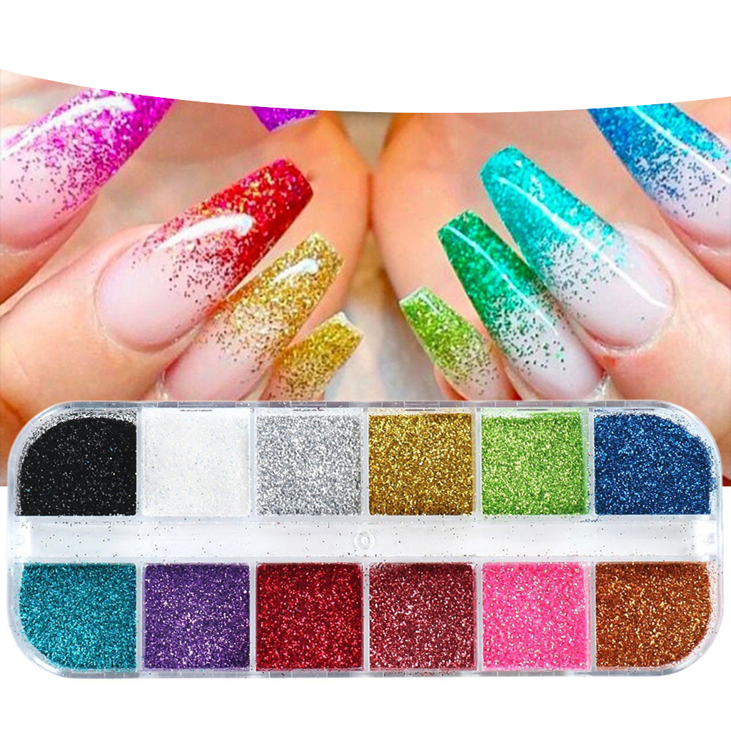 Retro 12 Grid Powder Nail Glitters for Decoration DIY Accessories UV Gel Nail Foils Nail Art Colored Acrylic Nail Powder