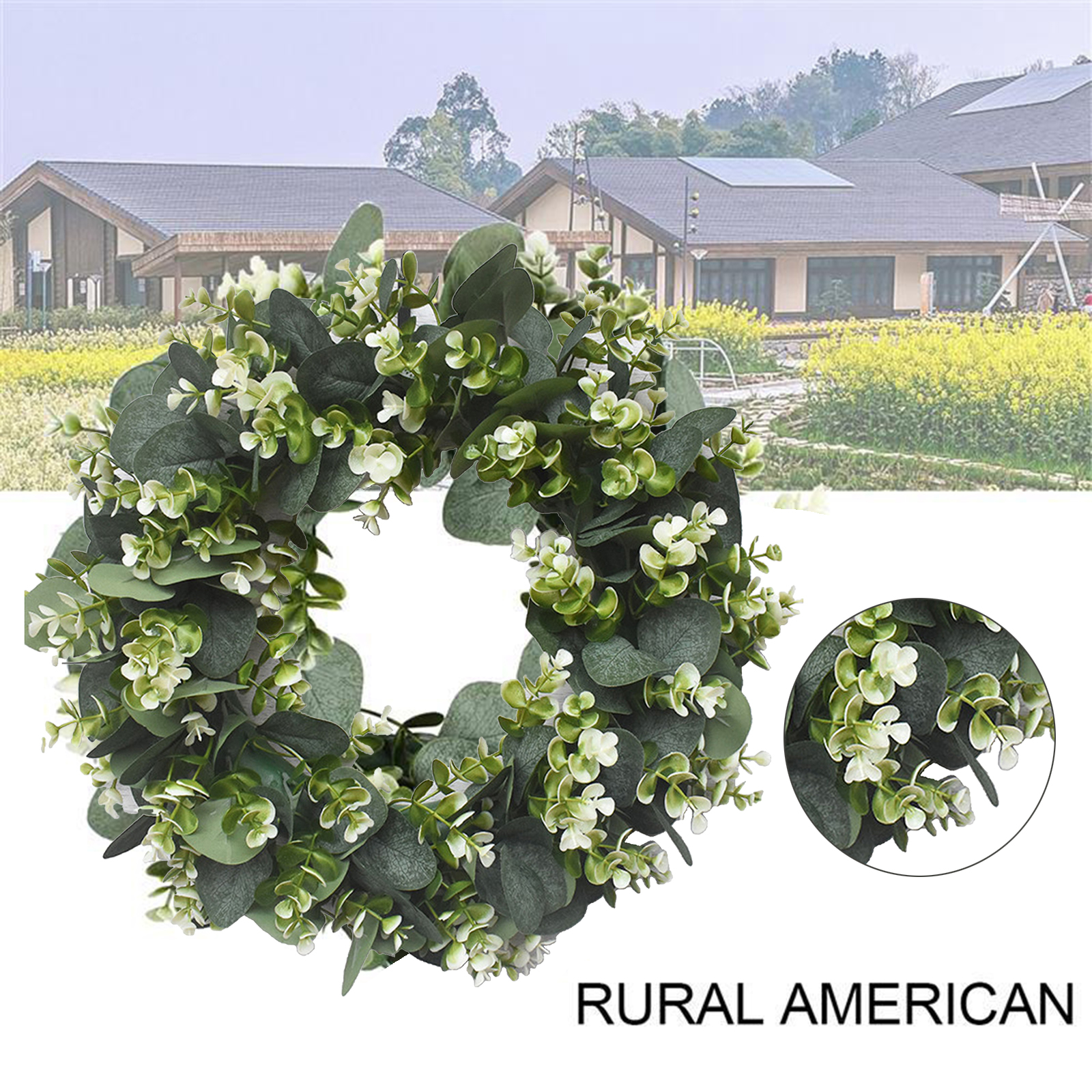 Eucalyptus Green Leaves Wreath Front Door Living Room Ornament Arts 40cm Plastic