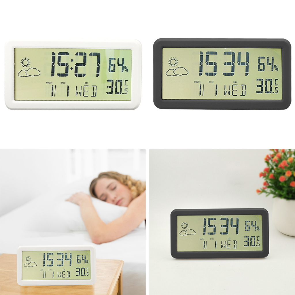 Digital Alarm Clock, Electronic LED Desktop Clock with Temperature Humidity Time Display, for Home, Bedroom, Office