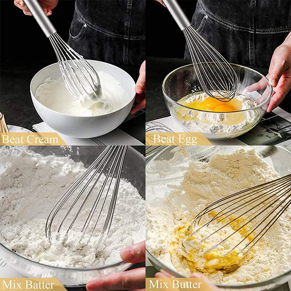 Manual Whisk,Egg Beater,Silicone Whisk,Balloon Whisk,Mini Whisk Kitchen Whisk with Stainless Grip Handle for Mixing,Baking,Whisking Beating Frothing & Stirring 