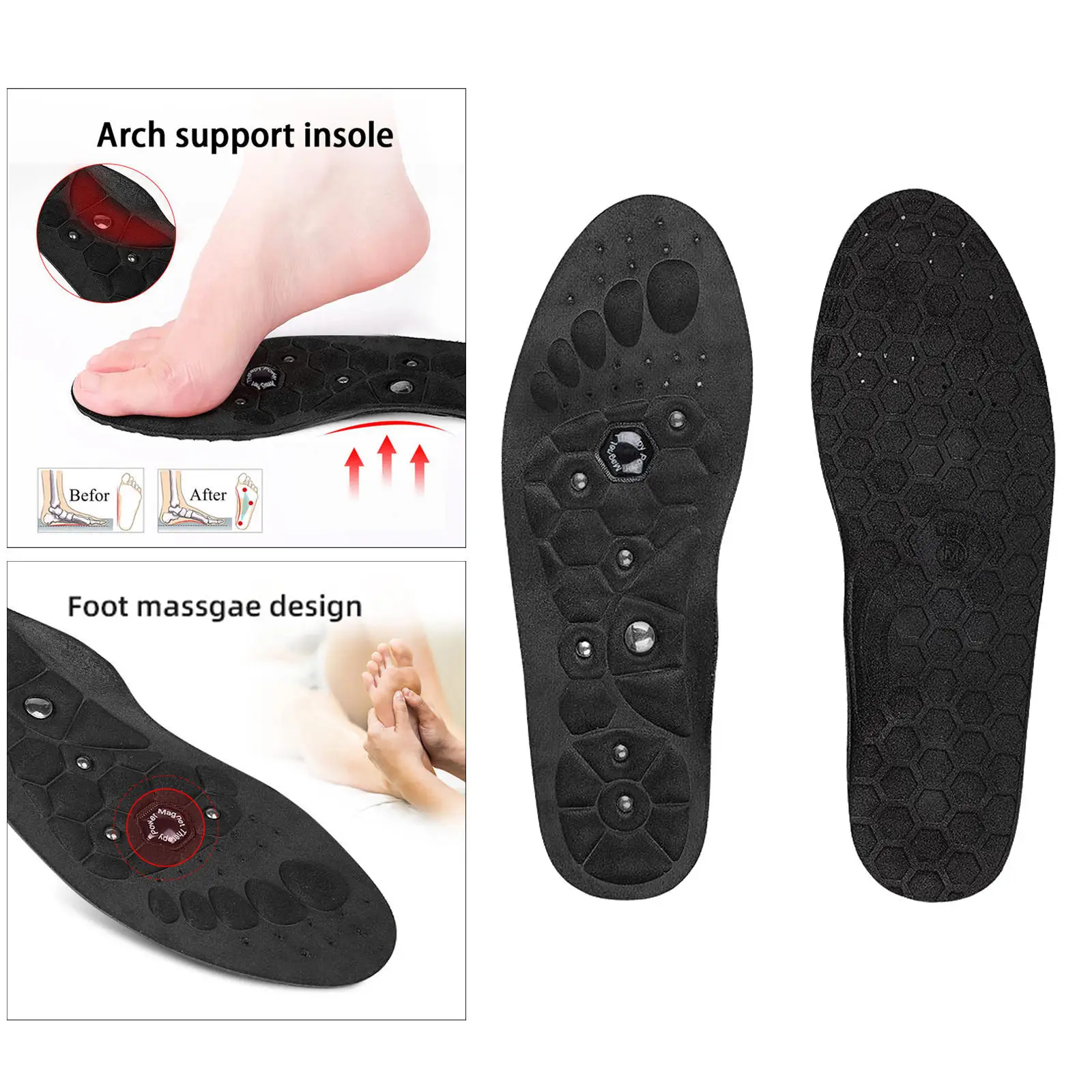 Acupressure Magnetic Massage Insoles Shoe-Pad for Foot Relieve Pressure