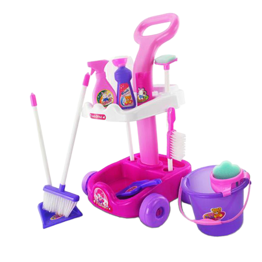 1 Set Simulation Children Cleaning Trolley Cart Playset Role