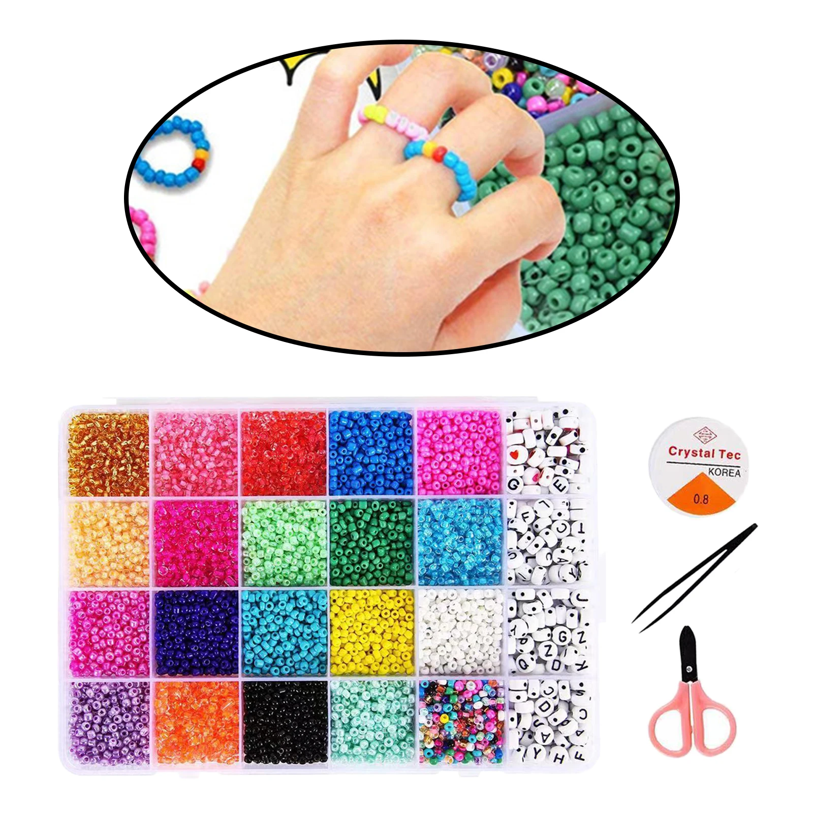 1Box Round Glass Seed Beads Loose Charms Elastic Strings Small Beads for DIY Bracelets Jewelry Making Finding Beading Supplies