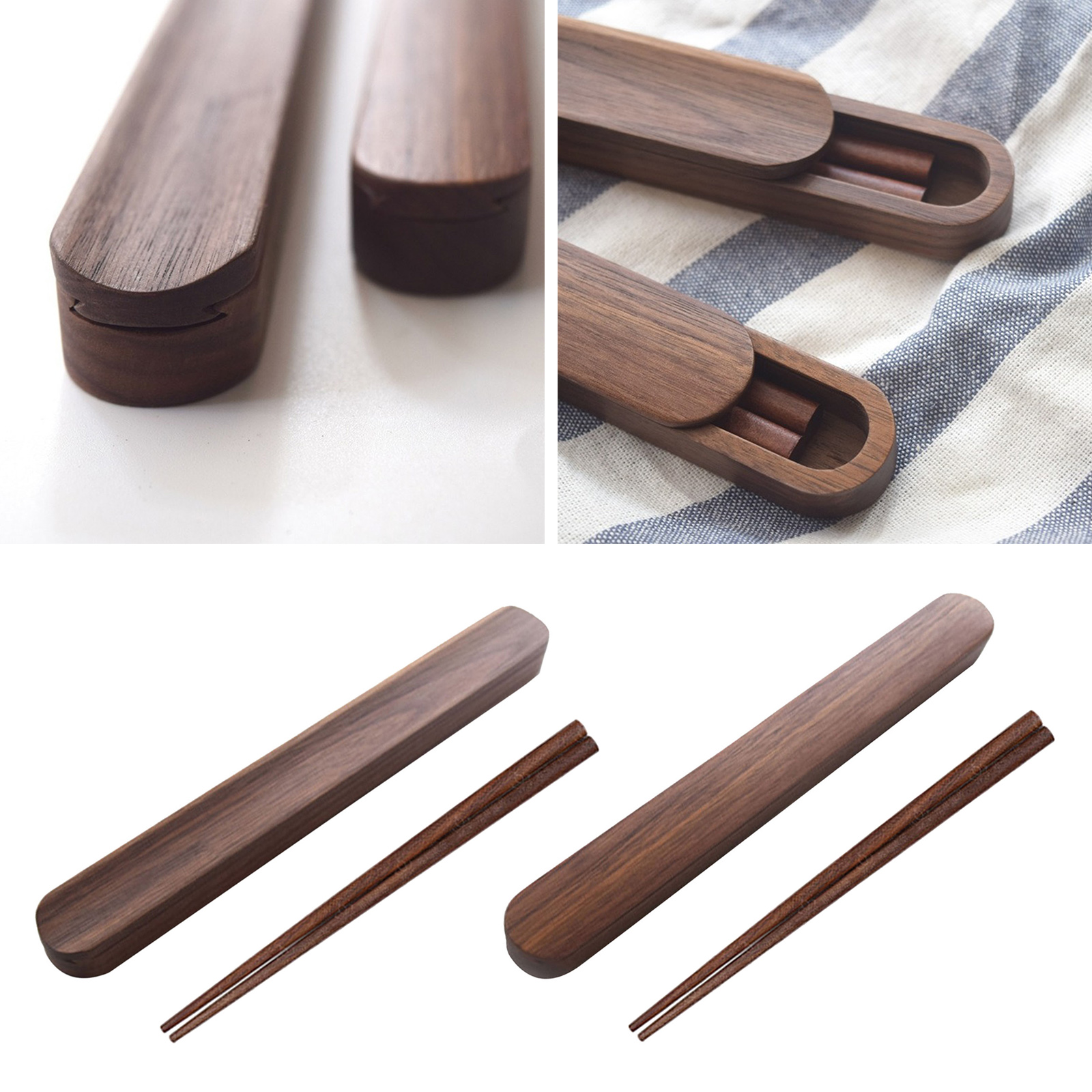 Outdoor Travel Black Walnut Wood Tableware Chopsticks Box Storage Case Portable Travel Work Camping Use