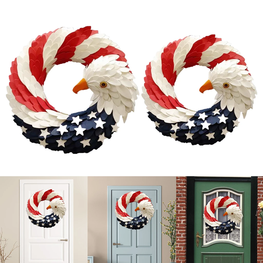 Decorative  Wreath Red White and Blue  Wreath Hanging Ornament for Front Door Window Garden Decor
