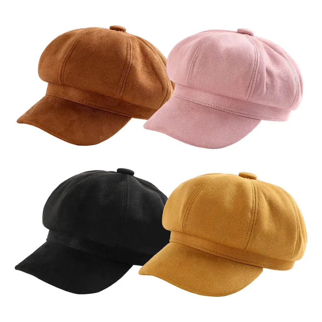 Women Hats Warm Solid Berets Newsboy Caps Flat Top Visor Vintage Plaid Militar Fashion Autumn Spring Hat
