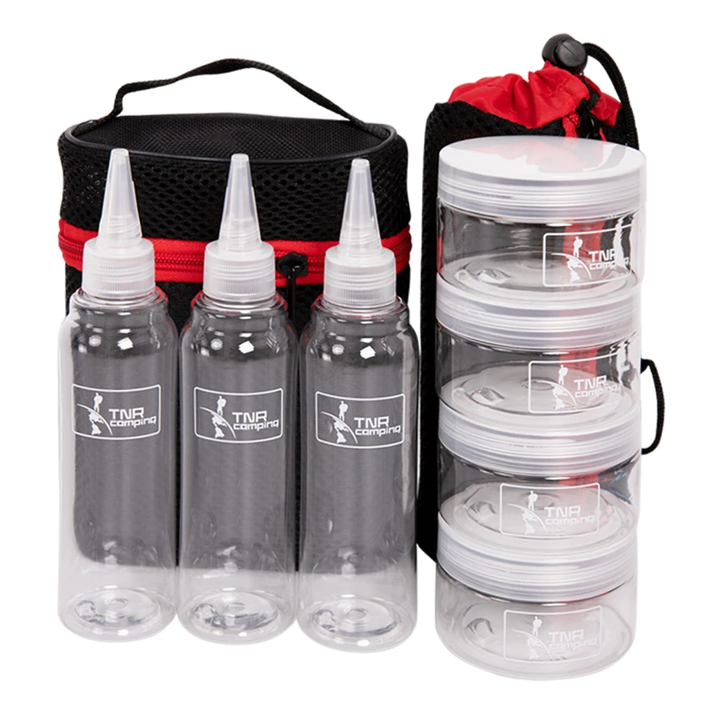PET Plastic Portable Camping Spice Jars Set Transparent Sauce Condiment Storage Container Bottles Organizer with Carry Bag